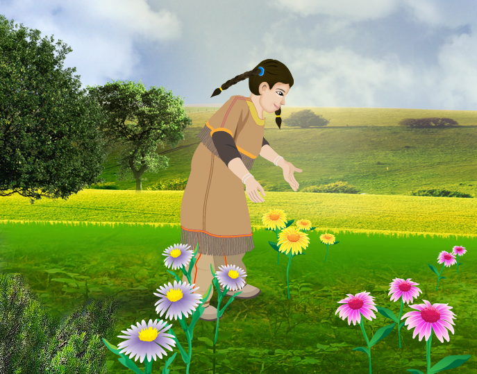 girl picking flowers in meadow