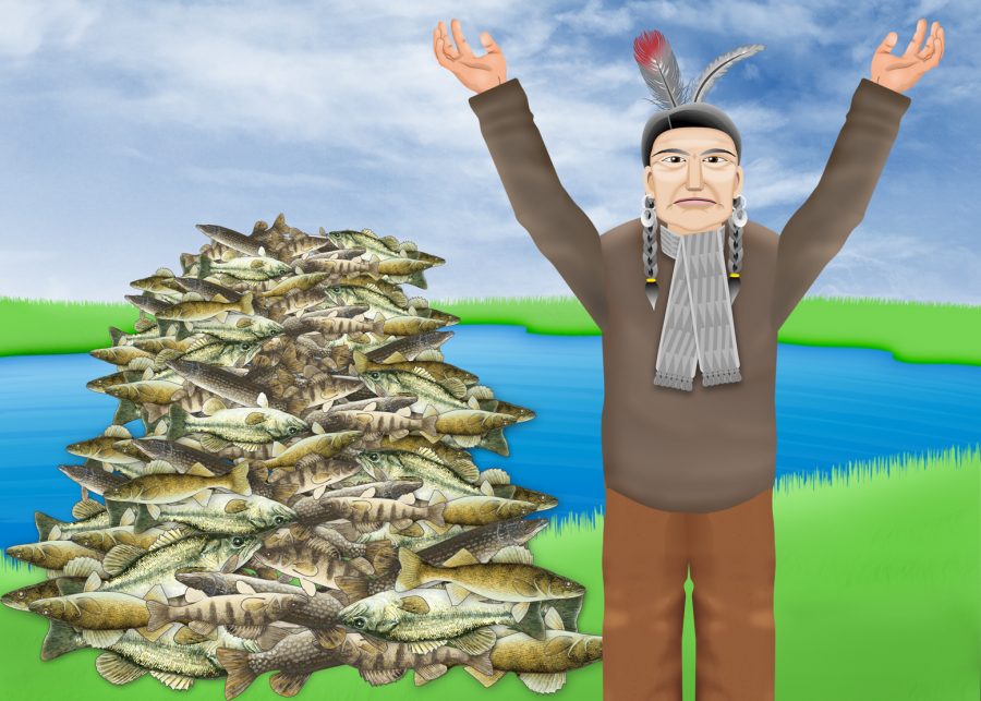 grandfather with a pile of fish