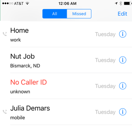 caller id of nut job