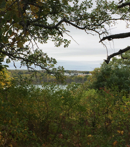 View of lake from top of a hill