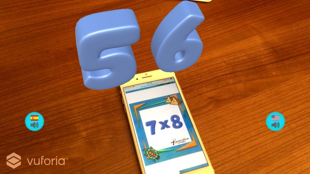 Numbers in AR app showing answer to 7 x 8