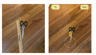 comparison of a scissors being measured by a ruler and by an app. 