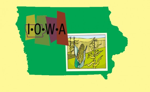 Iowa map, with corn inset