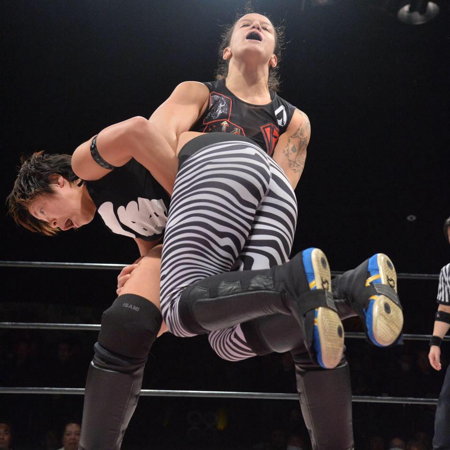 Shayna throwing another wrestler in Japan