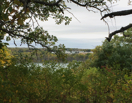 View of lake from top of a hill