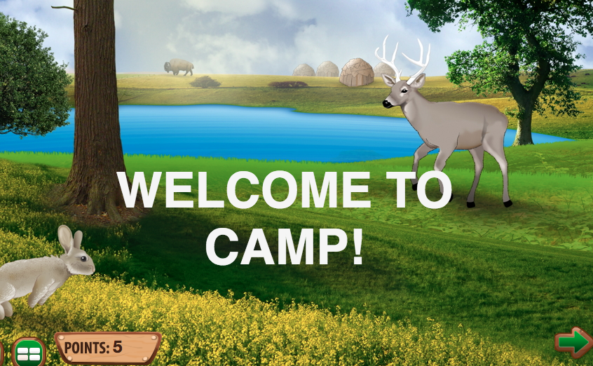 Deer in the forest screen shot from Making Camp Premium, game teaching Ojibwe history and math