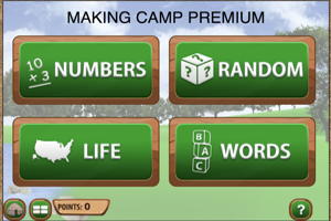 Making Camp Premium has choices of Numbers, Life, Random and Words