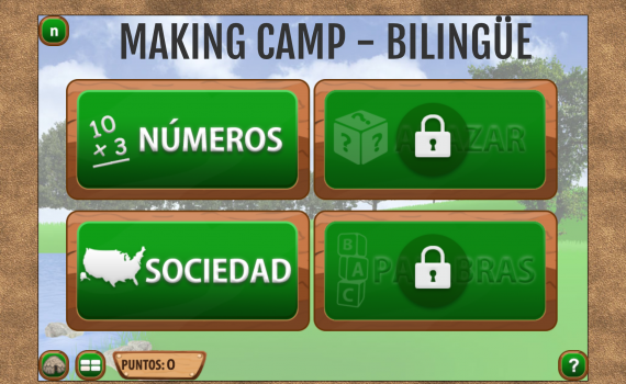 Choice screen with option of números and sociedad