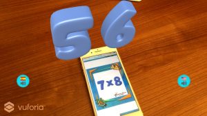 Numbers in AR app showing answer to 7 x 8