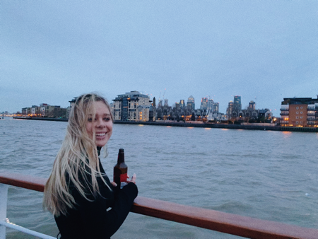 Julia in a boat on the Thames River
