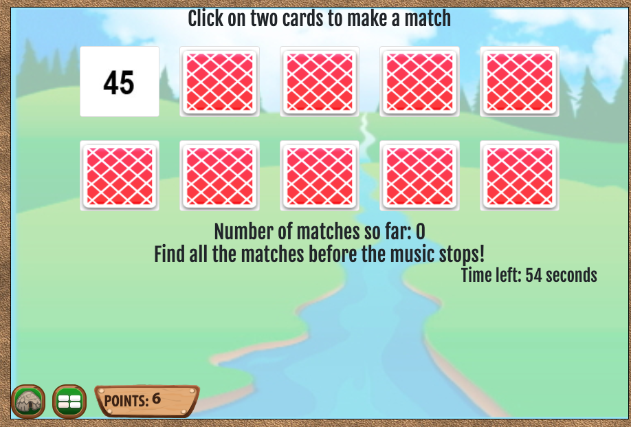 Memory game for teaching multiplication