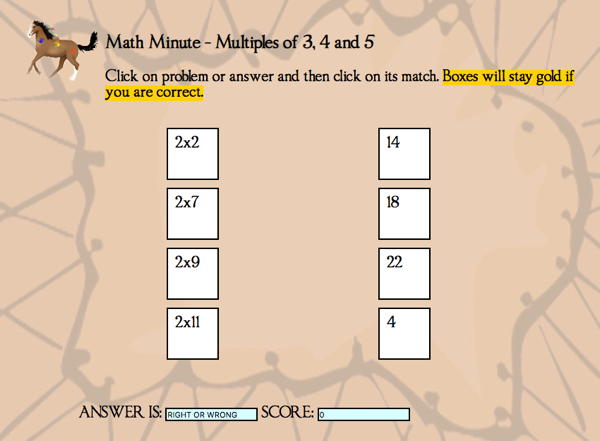 Multiplication matching game