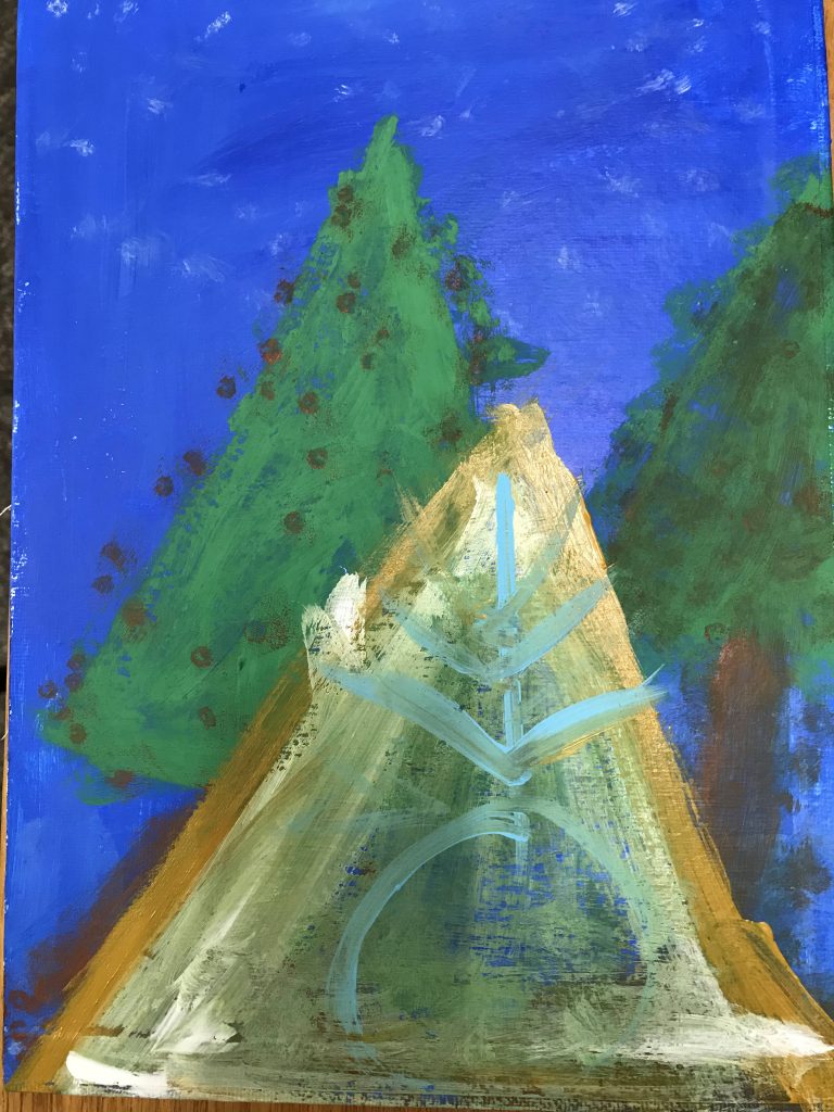 Depiction of a traditional tipi home painted by a Native American student