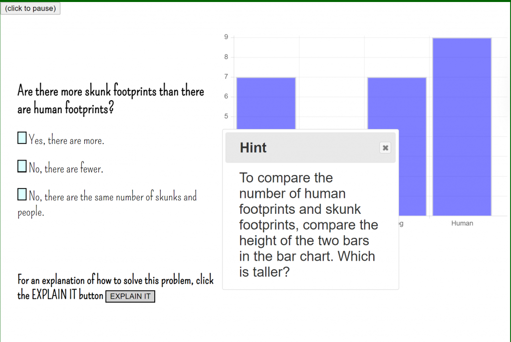 The Explain It button gives student a hint if they don't understand the problem.