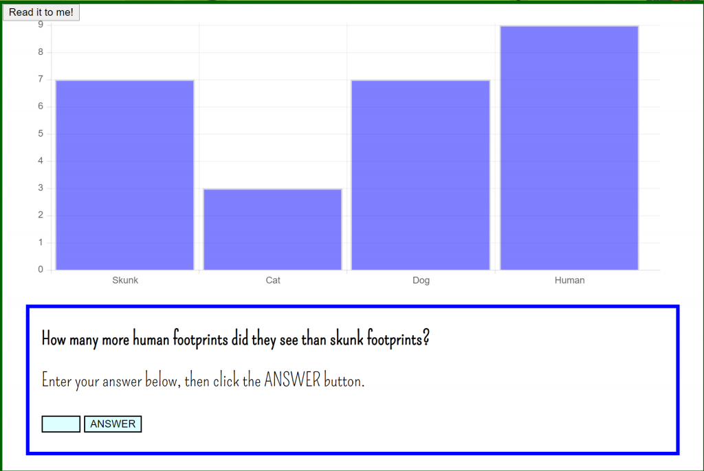 Accessibility in reading: Students can click the button in the upper right hand corner to heard the word problem read out loud.