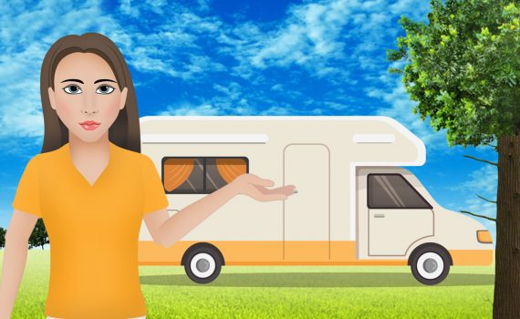 Woman in front of an RV
