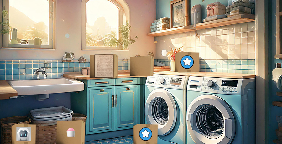 laundry room with several cardboard boxes in front of and on top of machines